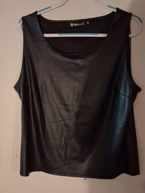 Allegra K Black Faux Leather Sleeveless Tank